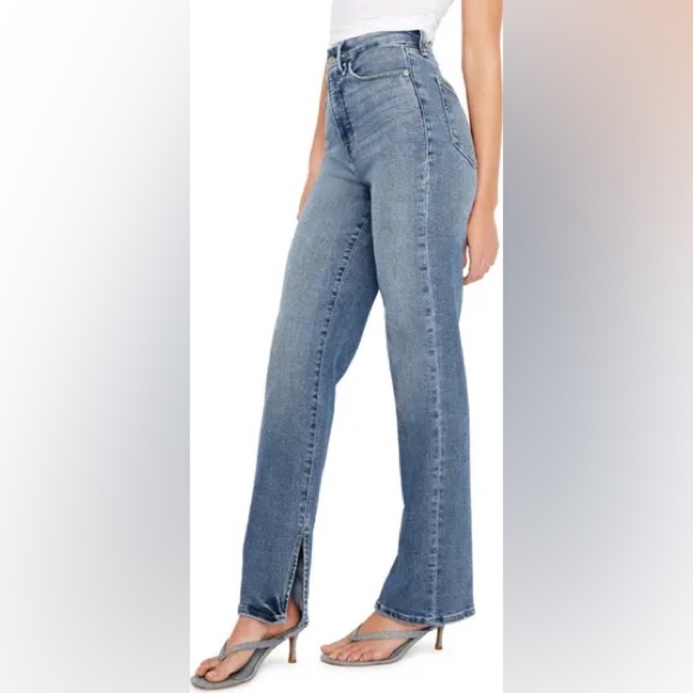 Good American Good Boy Blue Straight Leg Jeans